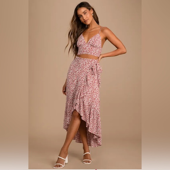 Lulu's Floral Matching set, High-Low Skirt and Top - Picture 1 of 4